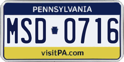 PA license plate MSD0716