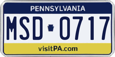 PA license plate MSD0717