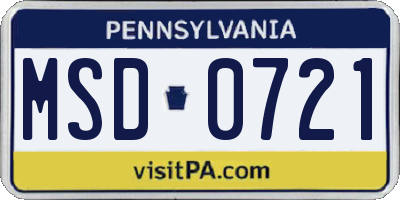 PA license plate MSD0721