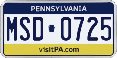 PA license plate MSD0725