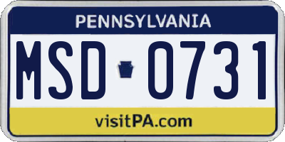 PA license plate MSD0731
