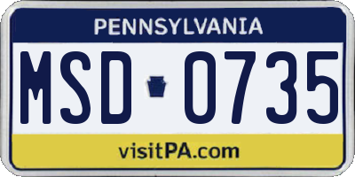 PA license plate MSD0735