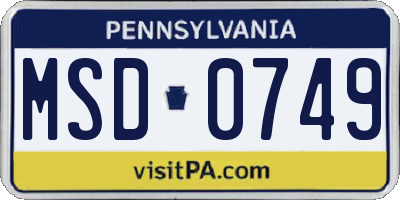 PA license plate MSD0749