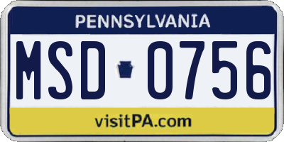 PA license plate MSD0756