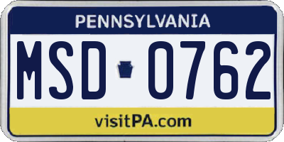 PA license plate MSD0762