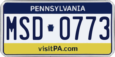 PA license plate MSD0773