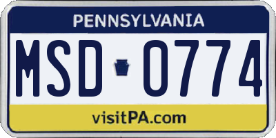 PA license plate MSD0774
