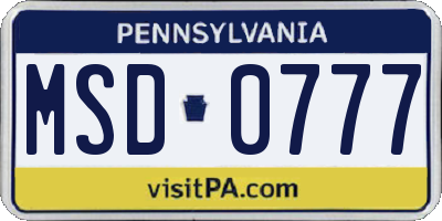 PA license plate MSD0777