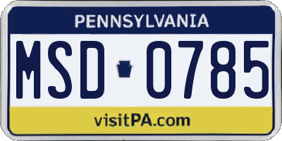 PA license plate MSD0785
