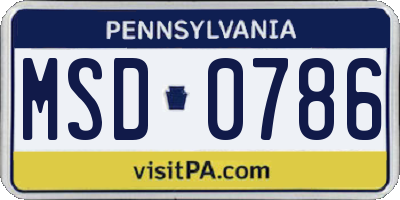 PA license plate MSD0786