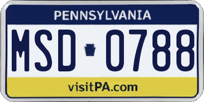 PA license plate MSD0788