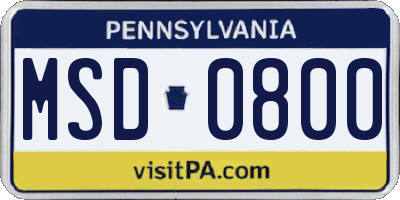 PA license plate MSD0800