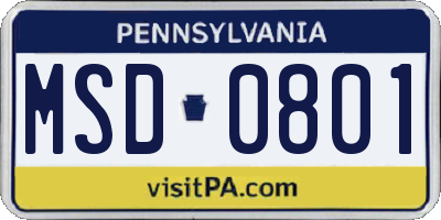 PA license plate MSD0801