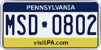 PA license plate MSD0802