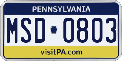 PA license plate MSD0803