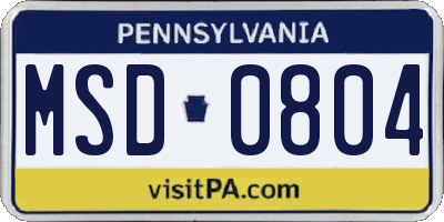 PA license plate MSD0804