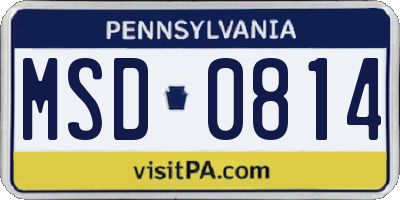 PA license plate MSD0814
