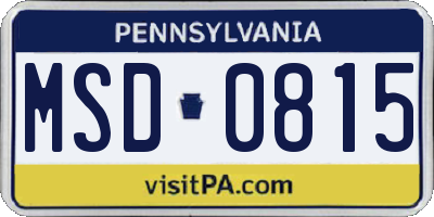 PA license plate MSD0815