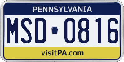 PA license plate MSD0816