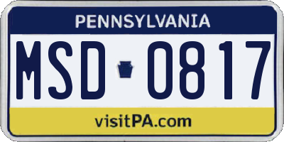 PA license plate MSD0817