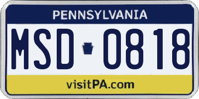 PA license plate MSD0818