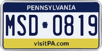 PA license plate MSD0819