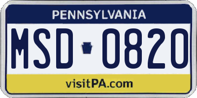PA license plate MSD0820