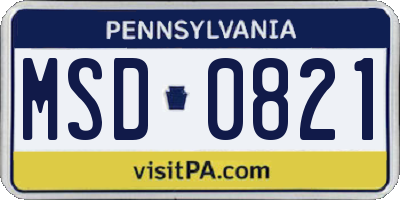 PA license plate MSD0821