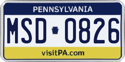 PA license plate MSD0826