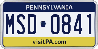PA license plate MSD0841