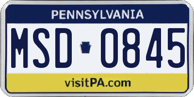 PA license plate MSD0845