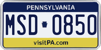 PA license plate MSD0850