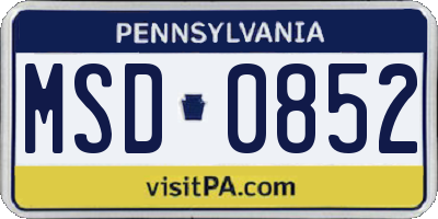 PA license plate MSD0852