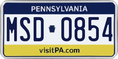 PA license plate MSD0854
