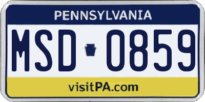 PA license plate MSD0859