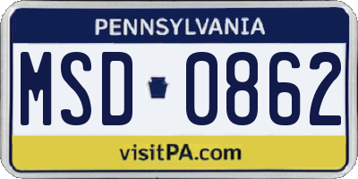 PA license plate MSD0862