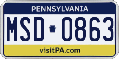 PA license plate MSD0863