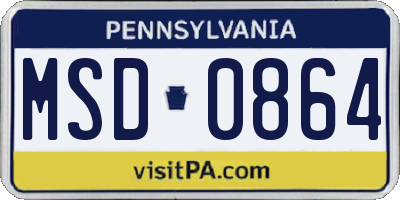PA license plate MSD0864