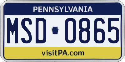 PA license plate MSD0865