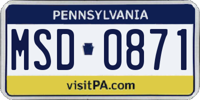PA license plate MSD0871