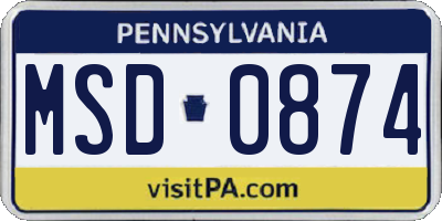 PA license plate MSD0874