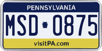 PA license plate MSD0875