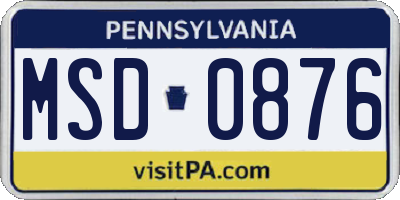 PA license plate MSD0876