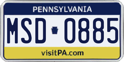 PA license plate MSD0885