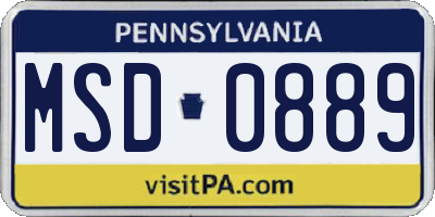PA license plate MSD0889