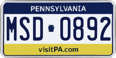 PA license plate MSD0892