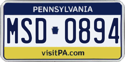 PA license plate MSD0894