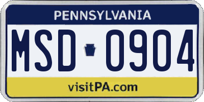 PA license plate MSD0904