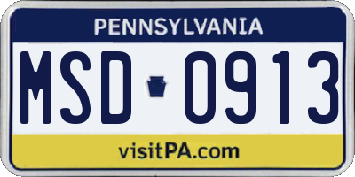 PA license plate MSD0913