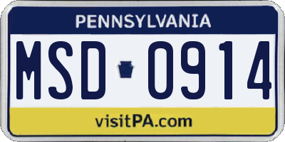 PA license plate MSD0914